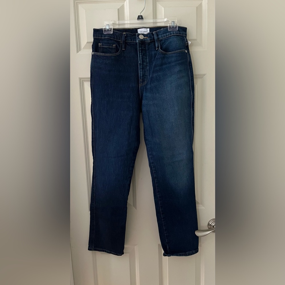 Women’s Frame blue denim jeans Le Sylvia Slender straight button fly size 30/10